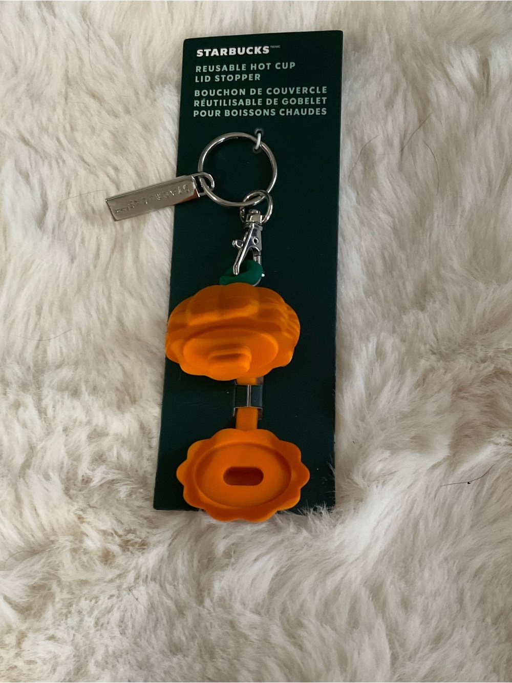 NWT Starbucks Fall 2025 Pumpkin Keychain Reusable Hot Cup Lid Topper Stopper - Picture 2 of 3